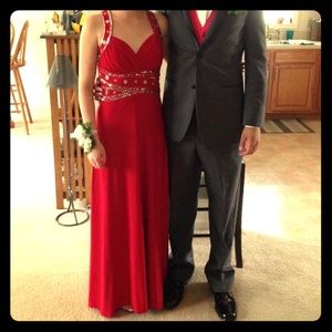 Criss-Cross Deep Red Beaded Prom Dress